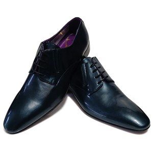 NIB Perlamoda Men Derby Shoes Dark Blue Vernice Leather Size 8 US 41 EUR